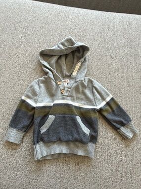 Cat & Jack Toddler Hooded Knit Pullover with Olive Stripe